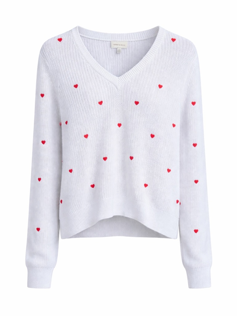 Lucky Brand White Heart Print V-Neck Knit Sweater Size Large Cozy